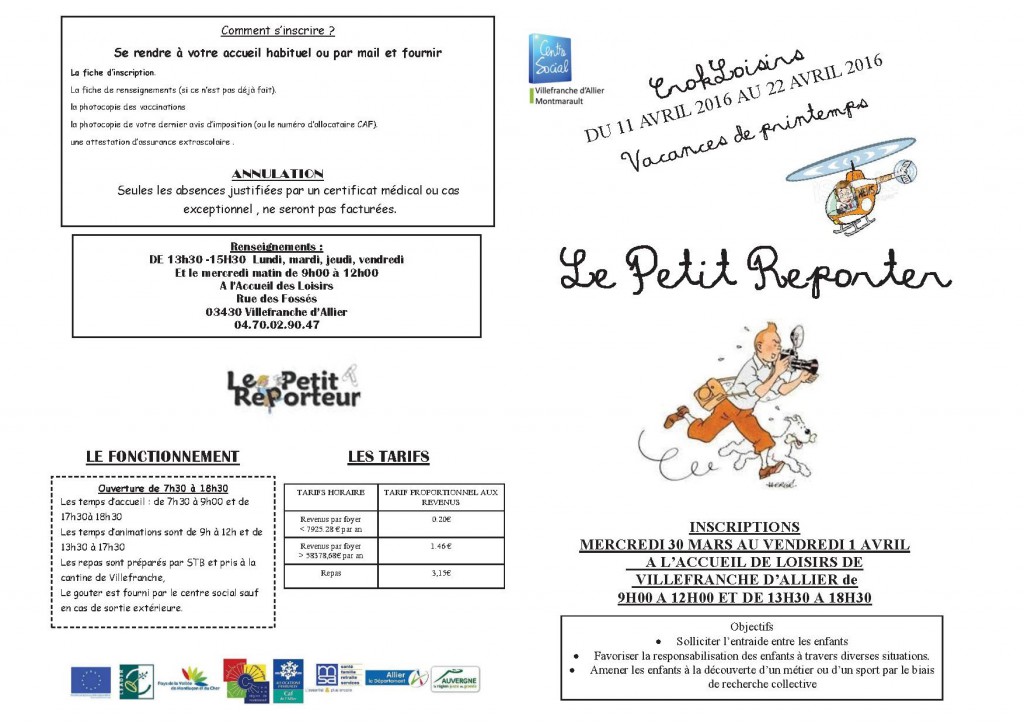 PLAQUETTE VACANCE DE PRINTEMPS 2016 bis 2